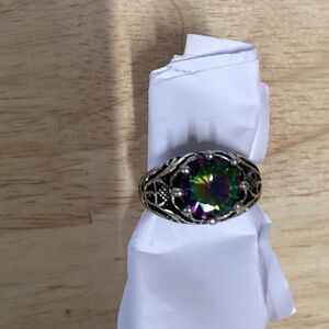 Vintage-Style Filigree Ring with Mystic Rainbow Stone